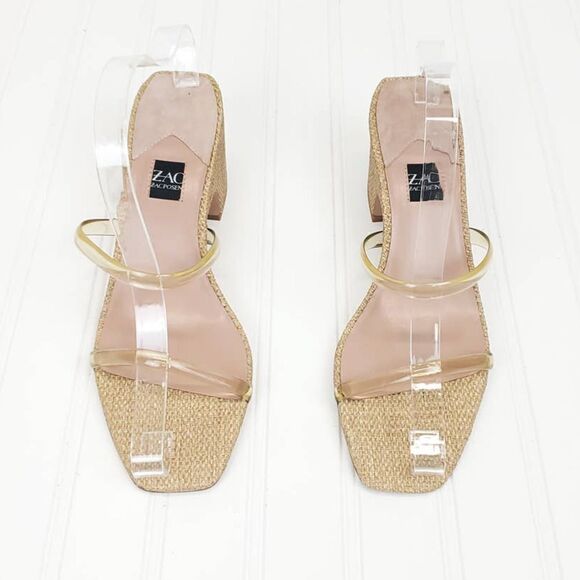 ZAC Zac Posen  US 9.5  Block Heels Saint Slide Sandals in Cashew Fabric - Picture 5 of 10